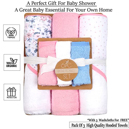 Super Soft Hooded Towel Set for Babies: 100% Cotton, 30x30 Inches, Perfect Cap Size, Pack of 3 Towels & 3 Washcloths for Newborns to Toddlers