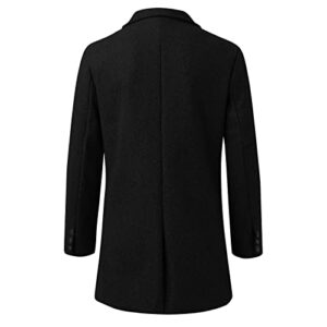 Men's Classic Single Breasted Peacoat Wool Blend Overcoat Winter Slim Fit Long Trench Coat Business Pea Jacket(Black,XXXL)