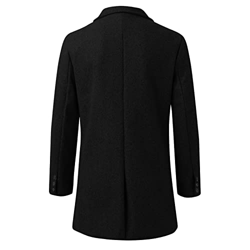 Men's Classic Single Breasted Peacoat Wool Blend Overcoat Winter Slim Fit Long Trench Coat Business Pea Jacket(Black,XXXL)