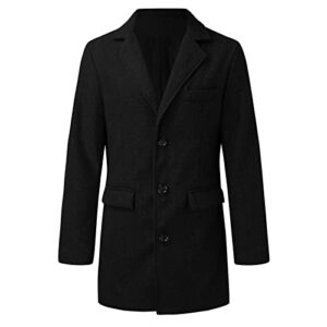 Men's Classic Single Breasted Peacoat Wool Blend Overcoat Winter Slim Fit Long Trench Coat Business Pea Jacket(Black,XXXL)