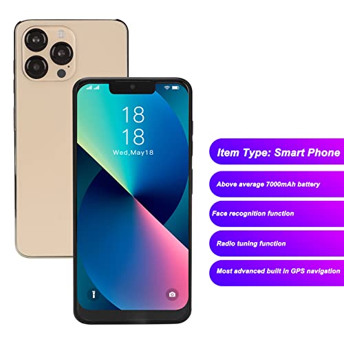 iP13 Pro Unlocked Smartphone for 11, 6.2 FHD Unlocked Cell Phone, Face Unlock, 4GB 64GB, Dual SIM, 7000mAh, Dual Camera, T Mobile,for Support (Gold)