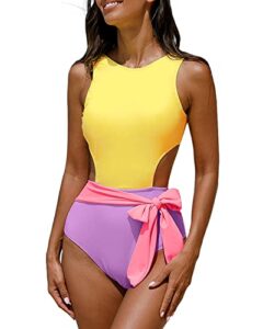 popvil one piece bathing suit for women high waisted cutout swimsuit scoop neck swimwear