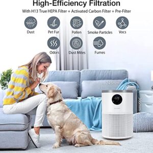 BLITZHOME Air Purifiers for Home, True H13 HEPA Filter, Air Cleaner Filter, Hands-free Voice Command,Pet hair，Cleans Spaces up to 1200 Ft, 360°Air Intake to remove 99.9% of Pet Allergies,Dust,Dander