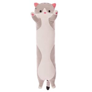 cute seeneey cat pillow: soft 50cm cartoon stuffed animal toy for kids & girls (long grey cat)