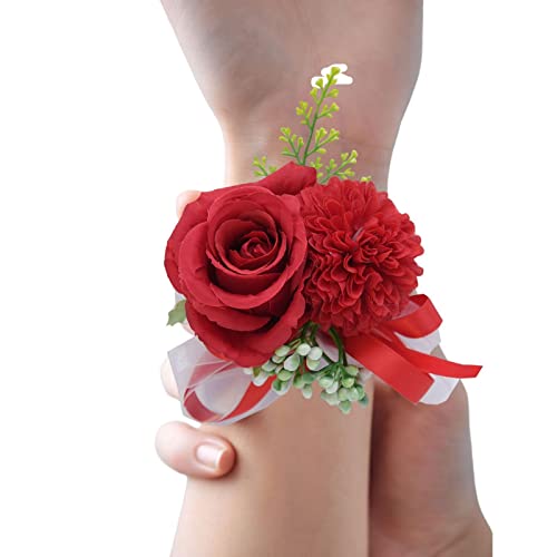 ADJ Wrist Flower - Handmade Artificial Rose Flower Wrist Corsage | Wristband Hand Flowers Wrist Corsage Bracelets, Corsage Wristlet Band for Wedding Bridesmaid Bridal Shower Prom Party