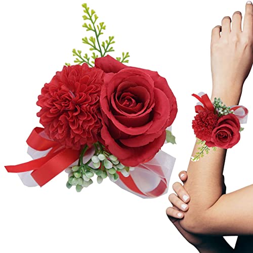 ADJ Wrist Flower - Handmade Artificial Rose Flower Wrist Corsage | Wristband Hand Flowers Wrist Corsage Bracelets, Corsage Wristlet Band for Wedding Bridesmaid Bridal Shower Prom Party