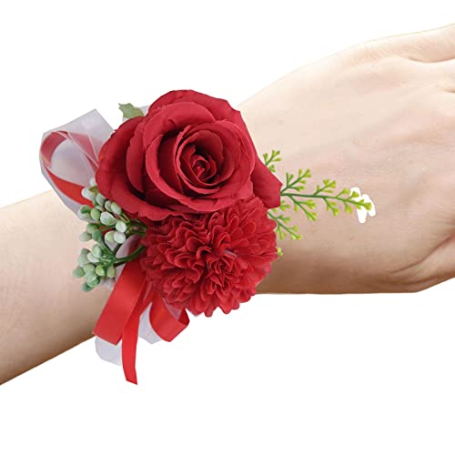 ADJ Wrist Flower - Handmade Artificial Rose Flower Wrist Corsage | Wristband Hand Flowers Wrist Corsage Bracelets, Corsage Wristlet Band for Wedding Bridesmaid Bridal Shower Prom Party