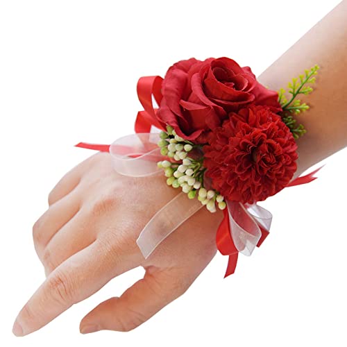 ADJ Wrist Flower - Handmade Artificial Rose Flower Wrist Corsage | Wristband Hand Flowers Wrist Corsage Bracelets, Corsage Wristlet Band for Wedding Bridesmaid Bridal Shower Prom Party