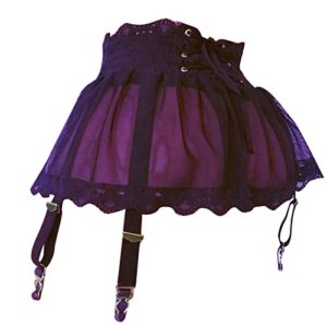 sexy skirt lingerie for women, high waist lace trim lingerie with garter belt short chemise mesh cutout underskirt purple