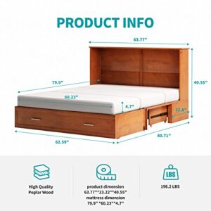 BALUS Modern Murphy Bed Cabinet with Mattress,Muti-Functional Cube Cabinet Bed with USB Charging Station&2 Large Drawers&3 Level Folding Foam Mattress for Apartment/Living Room/Loft,Queen (Redwood)