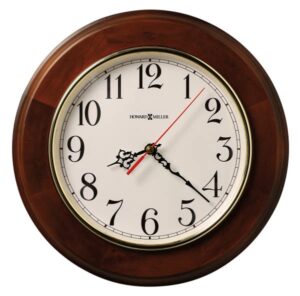 howard miller culdesac wall clock 547-659 – 11.5-inch windsor cherry finish, round brass-finished bezel, natural home decor, off-white dial, quartz movement timepiece