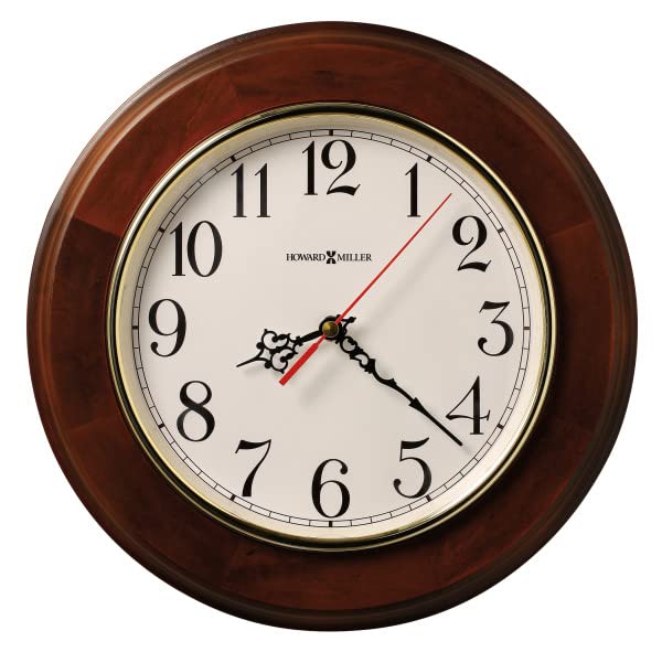 Howard Miller Culdesac Wall Clock 547-659 – 11.5-Inch Windsor Cherry Finish, Round Brass-Finished Bezel, Natural Home Decor, Off-White Dial, Quartz Movement Timepiece