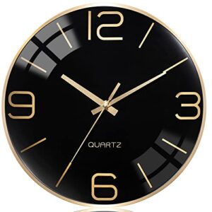 ayrely® 12 inch silent modern wall clocks battery operated, wall clock for living room décor,gold metal frame clock decorative for bedroom,kitchen,office