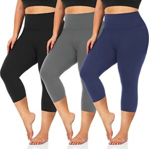 we fleece 3 pack plus size capri leggings for women -stretchy x-large-4x tummy control high waist spandex workout yoga pants