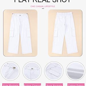 EVALESS White Cargo Pants Women Fall High Waist Straight Wide Leg Hiking Pants for Women Fashion 2023 Baggy Casual Work Teacher Pants Loose Trousers with Pockets Size US 8