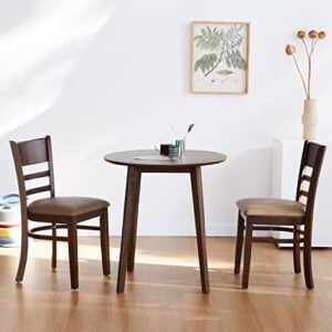 livinia 3-piece dining table set, canberra 28.3" round table (walnut) cabin chair (walnut) set for two