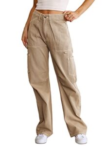 dokotoo lounge women's pants 2023 palazzo dress pants for women high waisted with pockets jogger stretchy y2k cargo pants khaki
