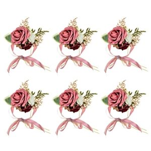 Daxi Events 6 PCS Rose Wrist Corsage for Bridesmaid, Mother of Bride and Groom Corsage, Girl Prom Flowers, Wedding Ceremony,  Anniversary, Homecoming, Bridal Shower(Dusty Rose)