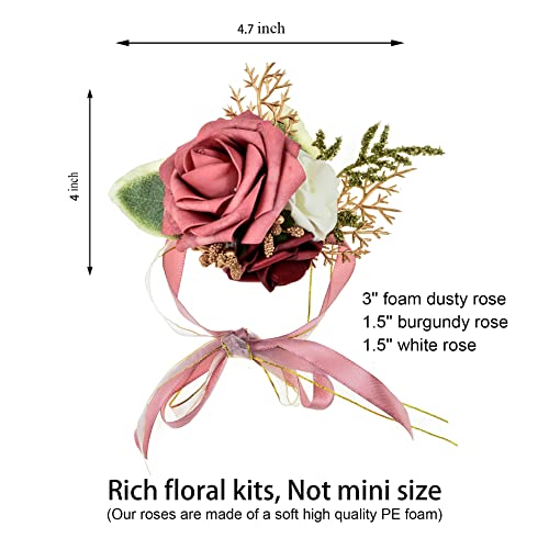 Daxi Events 6 PCS Rose Wrist Corsage for Bridesmaid, Mother of Bride and Groom Corsage, Girl Prom Flowers, Wedding Ceremony,  Anniversary, Homecoming, Bridal Shower(Dusty Rose)