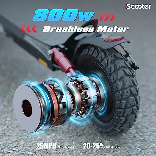 iScooter iX3 Electric Scooter Adults, 10" Off Road Pneumatic Tubeless Tires, 800W Motor E-Scooter Up to 25 Miles Range, 25MPH Top Speed, Adjustable Handlebar Height, Foldable Scooter with APP