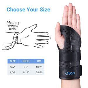 Utoo Carpal Tunnel Wrist Brace with 3 Stays for Women Men, Breathable Wrist Support Splint Night Support with Silky-smooth Cotton Lining, Hand Brace for Arthritis , Tendonitis, Sprains - Left Hand L/XL