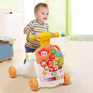 3 in1 Sit-to-Stand Learning Walker, Baby Push Walker with Musical Play Table Early Education Activity Center Orange