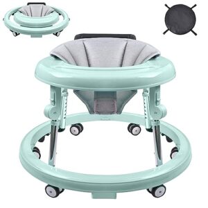 baby walker, foldable 9-gear height adjustable baby walker with wheels, infant toddler walker with foot pads, baby walkers and activity center, baby walkers for baby boys and baby girls 6-24 months