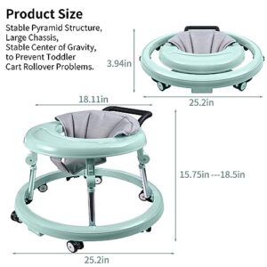 Baby Walker, Foldable 9-Gear Height Adjustable Baby Walker with Wheels, Infant Toddler Walker with Foot Pads, Baby Walkers and Activity Center, Baby Walkers for Baby Boys and Baby Girls 6-24 Months