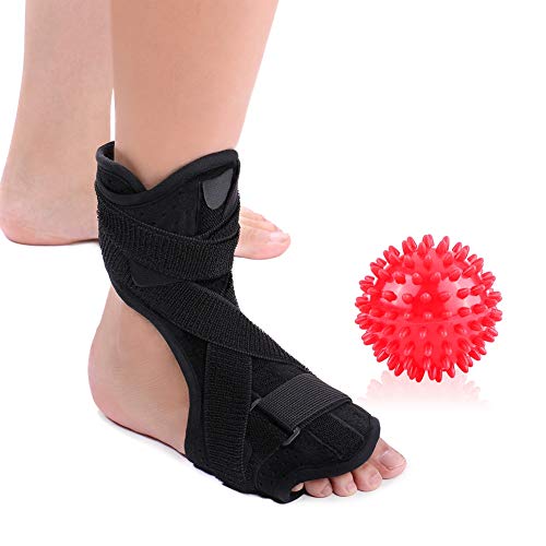 Plantar Fasciitis Night Splint,Foot Drop Orthotic Brace, Adjustable Plantar Fasciitis Dorsal Night and Day Splint with Spiky Massage Ball