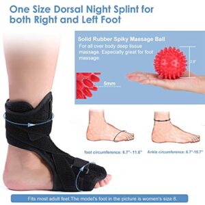 Plantar Fasciitis Night Splint,Foot Drop Orthotic Brace, Adjustable Plantar Fasciitis Dorsal Night and Day Splint with Spiky Massage Ball