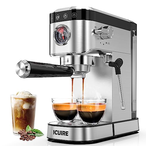 ICUIRE Espresso Machine, 20 Bar Compact Steam Espresso Coffee Machine with Milk Frother, Digital Touch Panel, 37 Oz Removable Water Tank for Espresso Make