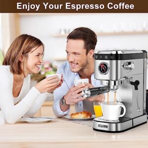 ICUIRE Espresso Machine, 20 Bar Compact Steam Espresso Coffee Machine with Milk Frother, Digital Touch Panel, 37 Oz Removable Water Tank for Espresso Make