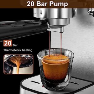 ICUIRE Espresso Machine, 20 Bar Compact Steam Espresso Coffee Machine with Milk Frother, Digital Touch Panel, 37 Oz Removable Water Tank for Espresso Make