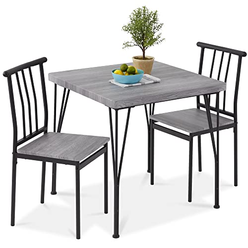 Best Choice Products 3-Piece Dining Set Modern Dining Table Set, Metal and Wood Square Dining Table for Kitchen, Dining Room, Dinette, Breakfast Nook w/ 2 Chairs - Gray