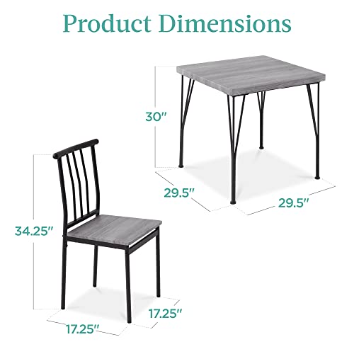 Best Choice Products 3-Piece Dining Set Modern Dining Table Set, Metal and Wood Square Dining Table for Kitchen, Dining Room, Dinette, Breakfast Nook w/ 2 Chairs - Gray
