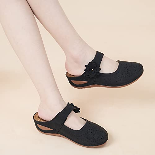 Alicegana Mules for Women Wedge Sandals Comfortable Dressy Summer Closed Toe Mules Casual Slip On Shoes with Adjustable Hook Loop