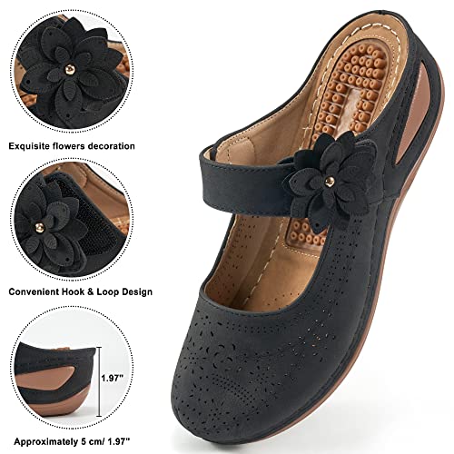 Alicegana Mules for Women Wedge Sandals Comfortable Dressy Summer Closed Toe Mules Casual Slip On Shoes with Adjustable Hook Loop