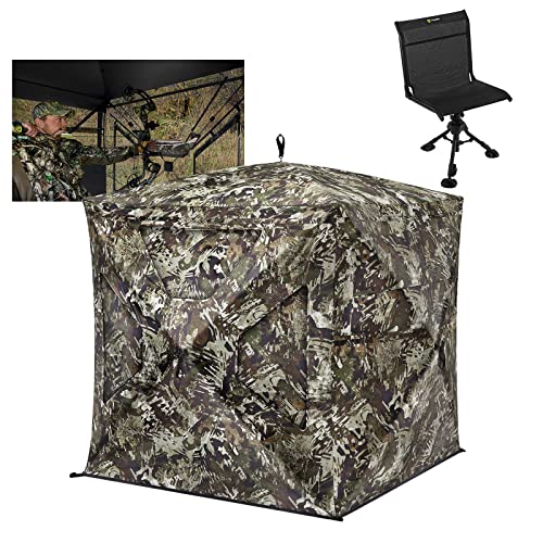 TIDEWE Hunting Blind (Veil Rush) & 3 Legs Hunting Chair