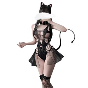 kawaii lingerie cosplay set for women sexy cat girl outfits slutty roleplay underwear nightgown sets for sex naughty black