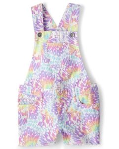 the children's place girls' denim shortall overalls, rainbow tie dye, 8