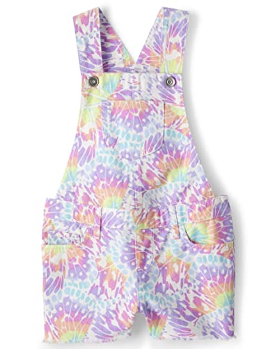 The Children's Place Girls' Denim Shortall Overalls, Rainbow Tie Dye, 8