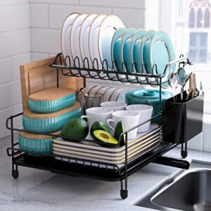 kitsure dish drying rack - large-capacity dish rack for kitchen counter, rust-proof dish drainer, 2-tier kitchen dish drying rack for dishes, knives, spoons, and forks