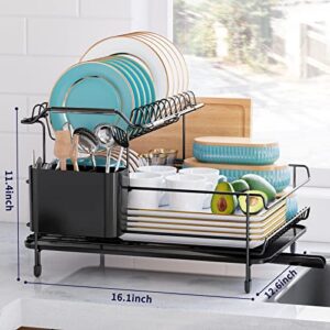 Kitsure Dish Drying Rack - Large-Capacity Dish Rack for Kitchen Counter, Rust-Proof Dish Drainer, 2-Tier Kitchen Dish Drying Rack for Dishes, Knives, Spoons, and Forks