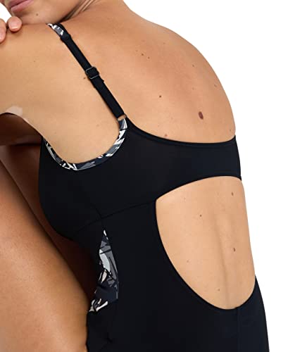 Arena Women's Standard Bodylift Francy Strap Back B-Cup Swimsuit, Black-White Multi, 40