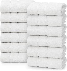 utopia towels - 12 pack viscose luxury wash cloths set (12 x 12 inches) 100% cotton ring spun, highly absorbent and soft feel essential washcloths for bathroom, face towel, gym and spa (white)