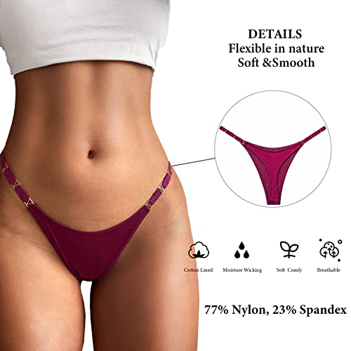 Meshal Sexy G-string Thongs for Women Super Soft Fabric Panties T Back Underpants 5Pack Hipster (6Pack(Metal waist),Large)