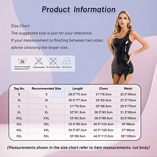 YiZYiF Women's Wetlook Sexy U Neck Sleeveless Bodycon Latex Short Mini Dress with Garter Belt Hot Pink Small