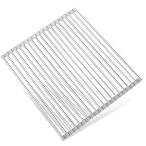 yqmyxg over the sink dish drying rack, roll up dish drying rack kitchen dish rack stainless steel sink drying rack, foldable wire dish drying rack for kitchen sink counter (17.7 * 15.7in, gray)