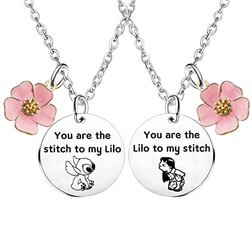 Mebvdebe You Are The Lilo to My Stitch You Are The Stitch To My Lilo Flower Necklace Gifts for Family Best Friends Cute Stitch Necklace Girl's Jewelry