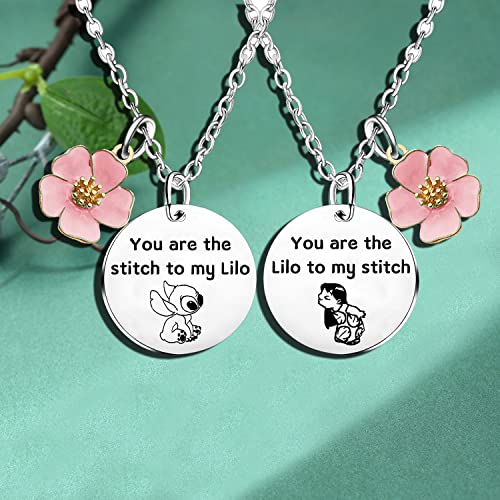 Mebvdebe You Are The Lilo to My Stitch You Are The Stitch To My Lilo Flower Necklace Gifts for Family Best Friends Cute Stitch Necklace Girl's Jewelry